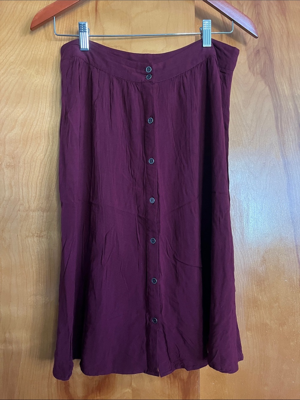 Forever 21 Burgundy Button-Front A-Line Midi Skirt